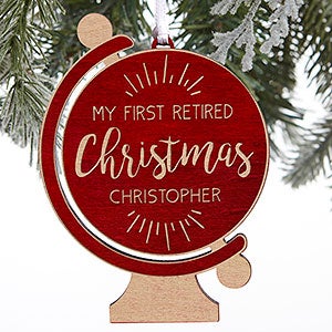 Retired Christmas Personalized Globe Red Maple Wood Ornament - 28326-R