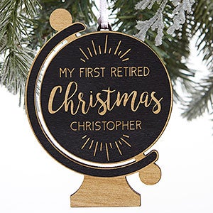 Retired Christmas Personalized Globe Black Wood Ornament - 28326-BLK