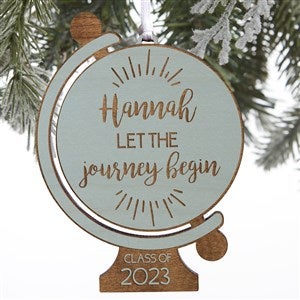 Graduation Globe Personalized Blue Stain Wood Ornament - 28327-B