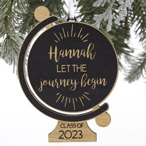 Graduation Globe Personalized Black Wood Ornament - 28327-BLK