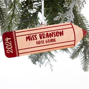 Wood Pencil Personalized Teacher Ornament - Red Maple Wood - 28329-R