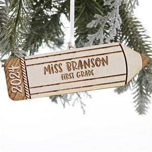 Wood Pencil Personalized Teacher Ornament - Whitewashed Wood - 28329-W