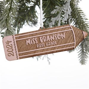 Wood Pencil Personalized Teacher Ornament - Pink Stain Wood - 28329-P