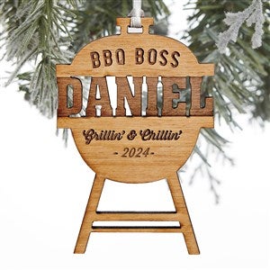BBQ Boss Grill Engraved Wood Ornament- Natural - 28331-N