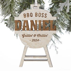 BBQ Boss Grill Engraved Whitewash Wood Ornament - 28331-W