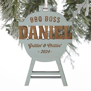 BBQ Boss Grill Engraved Wood Ornament- Blue Stain - 28331-B