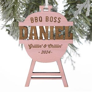 BBQ Boss Grill Engraved Pink Stain Wood Ornament - 28331-P