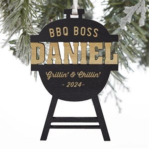 BBQ Boss Grill Engraved Black Stain Wood Ornament - 28331-BLK