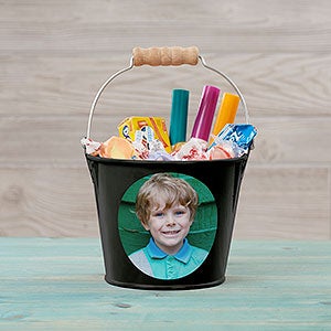 Personalized Photo Mini Metal Bucket for Kids - Black - 28341-B