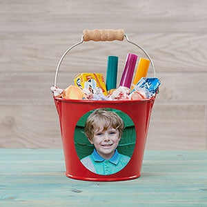 Personalized Photo Mini Metal Bucket for Kids - Red - 28341-R