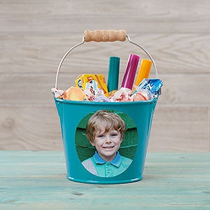 Personalized Photo Mini Metal Bucket for Kids - Turquoise - 28341-T