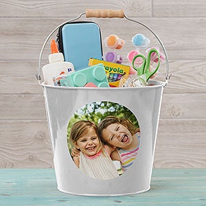 Personalized Photo Large Metal Bucket for Kids - White - 28341-L