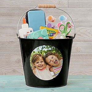 Personalized Photo Large Metal Bucket for Kids - Black - 28341-BL