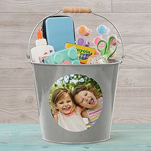 Personalized Photo Large Metal Bucket for Kids - Silver - 28341-SL