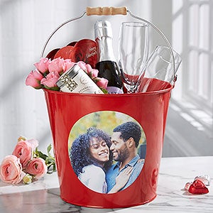 Romantic Photo Personalized Large Metal Bucket - Red - 28343-RL