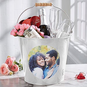 Romantic Photo Personalized Large Metal Bucket - White - 28343-L