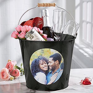 Romantic Photo Personalized Large Metal Bucket - Black - 28343-BL