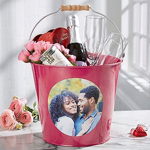 Romantic Photo Personalized Large Metal Bucket - Pink - 28343-PL