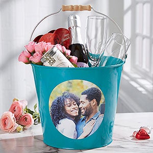 Romantic Photo Personalized Large Metal Bucket - Turquoise - 28343-TL