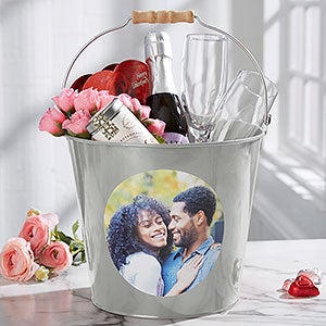 Romantic Photo Personalized Large Metal Bucket - Silver - 28343-SL