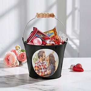 Romantic Photo Personalized Mini Metal Bucket - Black - 28343-B