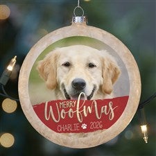 Merry Woofmas Dog Photo Lightable Frosted Glass Ornament - 28345-D