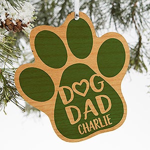 Dog Dad Personalized Paw Print Wood Ornament - 28360-D