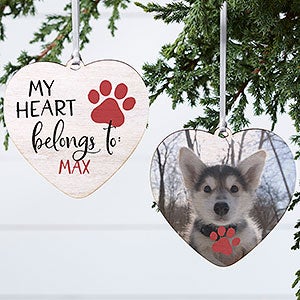 My Heart Belongs To Personalized Pet Heart Ornament - 2 Sided Wood - 28386-2W