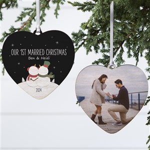 Snow Couple Personalized Heart Ornament - 2 Sided Wood - 28387-2W