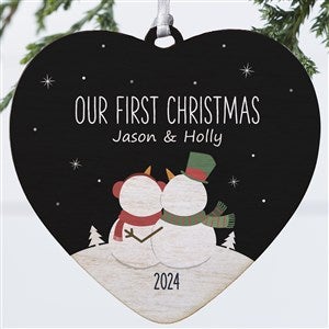 Snow Couple Personalized Heart Ornament - 1 Sided Wood - 28387-1W