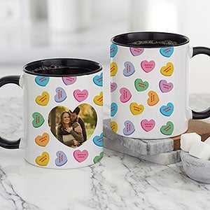 Conversation Hearts Personalized Valentines Day Coffee Mug 11 oz.- Black - 28398-B
