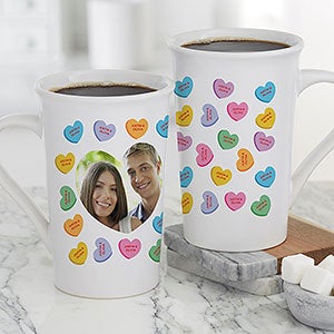 Conversation Hearts Personalized Valentines Day Latte Mug 16 oz.- White - 28398-U