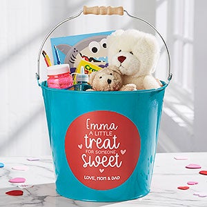 A Little Treat for Someone Sweet Personalized Large Metal Bucket- Turquoise - 28406-TL