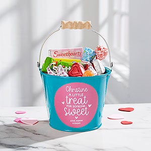 A Little Treat for Someone Sweet Personalized Mini Metal Bucket - Turquoise - 28406-T