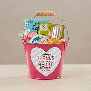 Heart Into Teaching Personalized Mini Treat Bucket - Pink - 28407-P