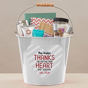 Heart Into Teaching Personalized Large Treat Bucket - White - 28407-L