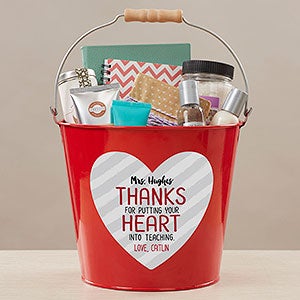 Heart Into Teaching Personalized Large Treat Bucket - Red - 28407-RL
