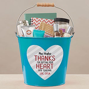 Heart Into Teaching Personalized Large Treat Bucket - Turquoise - 28407-TL