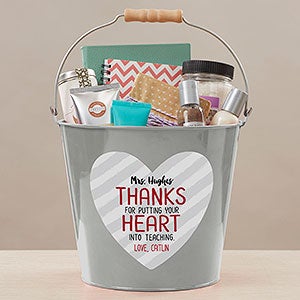 Heart Into Teaching Personalized Large Treat Bucket - Silver - 28407-SL