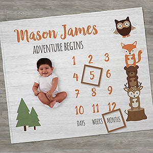 Woodland Personalized Baby Milestone Fleece Blanket - 28432