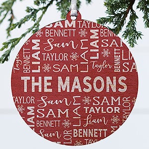 Red & White Family Christmas Personalized Ornament- 3.75 Wood - 1 Sided - 28444-1W