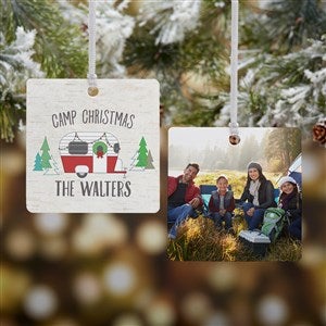 Christmas Camper Personalized Square Photo Ornament- 2.75 Metal - 2 Sided - 28446-2M