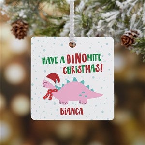 Dino Christmas Personalized Square Photo Ornament- 2.75" Metal - 1 Sided - 28452-1M