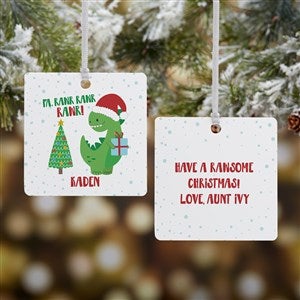Dino Christmas Personalized Square Photo Ornament- 2.75" Metal - 2 Sided - 28452-2M