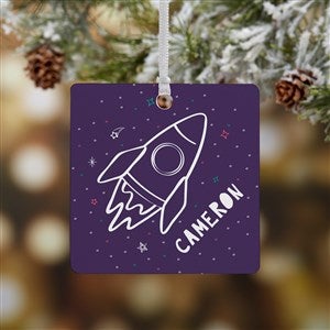 Rocket Ship Personalized Square Photo Ornament- 2.75