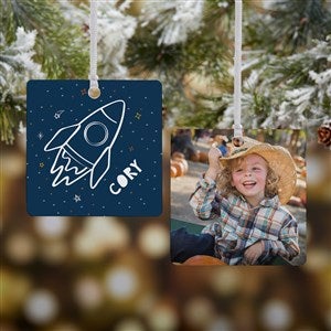 Rocket Ship Personalized Square Photo Ornament- 2.75