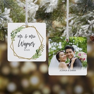 Geo Prism Wedding Personalized Square Photo Ornament- 2.75 Metal - 2 Sided - 28465-2M