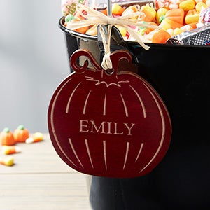 Personalized Red Wood Pumpkin Tag - 28467-R