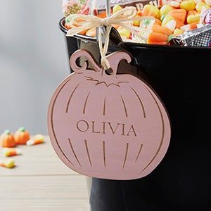 Personalized Pink Stain Wood Pumpkin Tag - 28467-P
