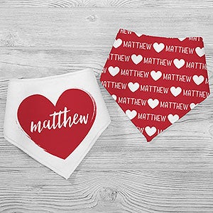 Scripty Heart Personalized Valentines Day Bandana Bibs- Set of 2 - 28479-BB